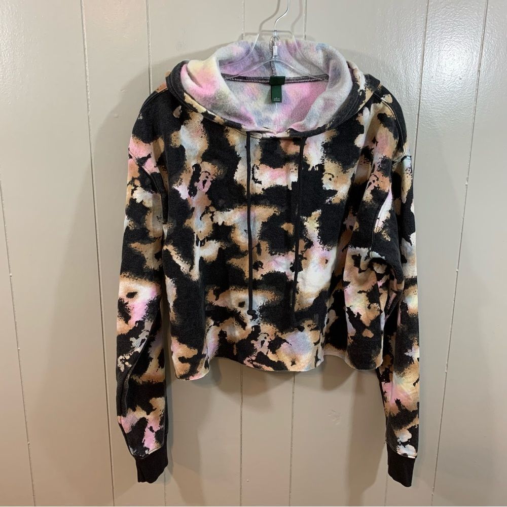 Wild Fable Black Multi Tie Dye Cropped Long Sleeve Hoodie Sweatshirt S L NEW